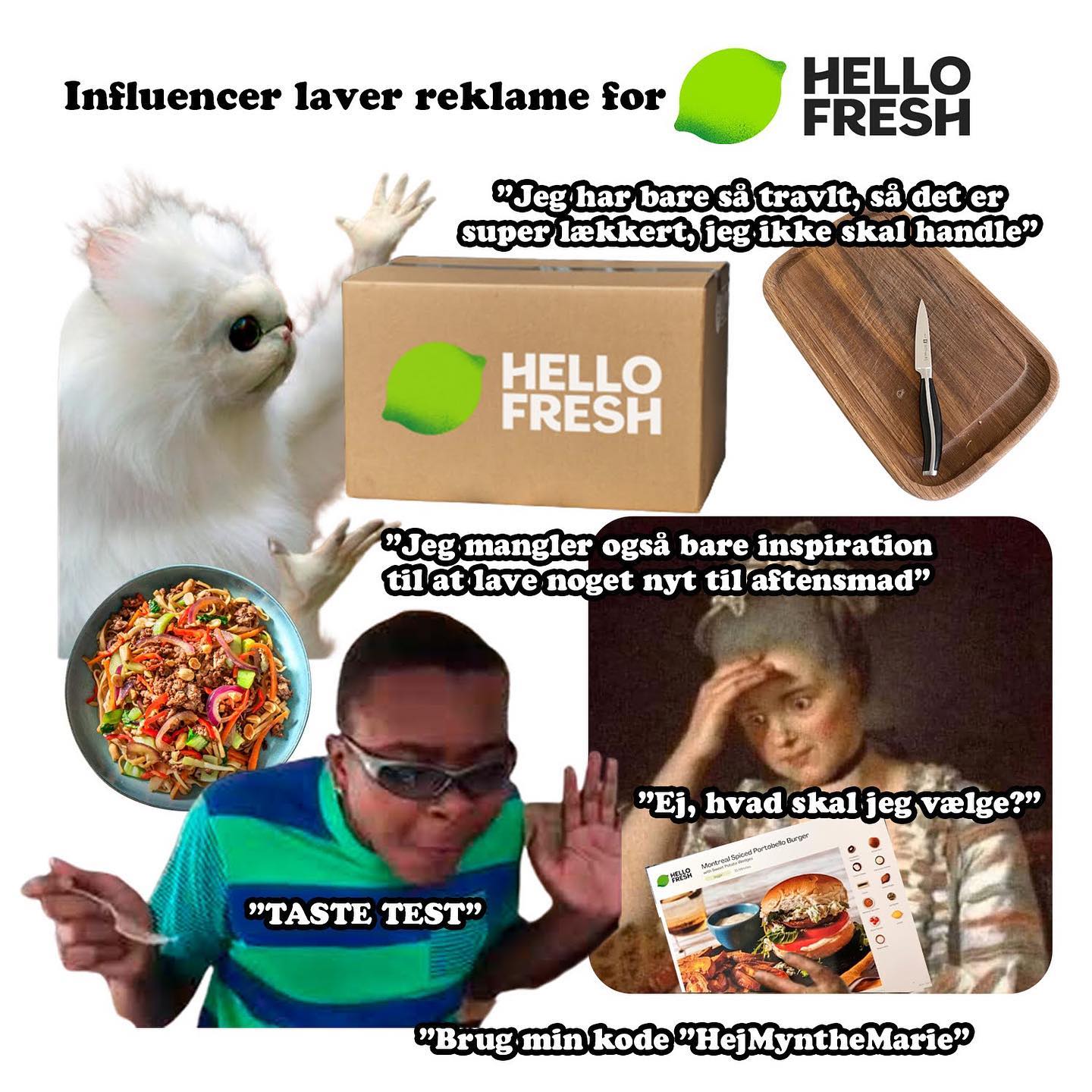 Reklame for @hellofreshdanmark Er du også træt af at åbne dit køleskab og kun finde løg og remoulade? 🥲 Så kan du altså lige nu få 30% på dine første to kasser fra HelloFresh og 10% på din 3. og 4. kasse, hvis du bruger min kode “HEJFF” 🤠God onsdag til jer #hellofreshdanmark